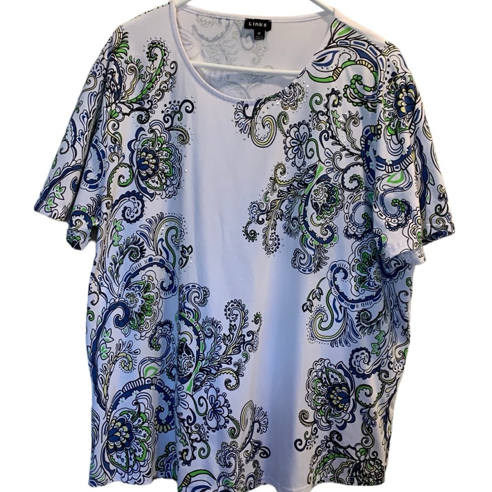 Links T-Shirt White Paisley & Silver Size 1X